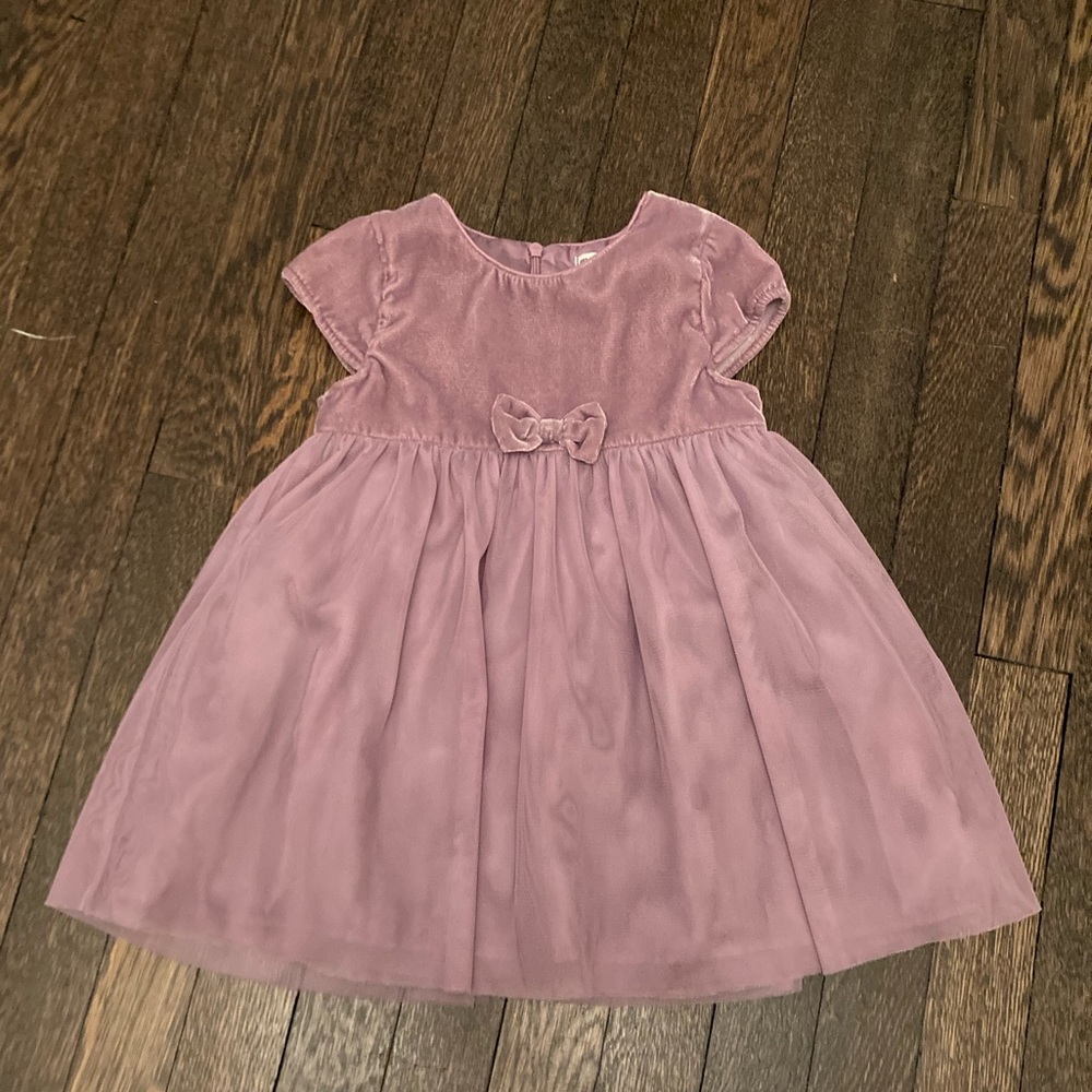 Miss Liberto Toddler Girl Short Sleeve Dress Purple Velvet Tulle Bow 24 Months
